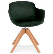 Chaise design de style scandinave à accoudoirs 'VOGAN' en velours vert avec 4 pieds en bois naturel