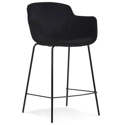 Tabouret de snack design à accoudoirs 'CARINO MINI' en velours noir 4 pieds métal noir dossier haut
