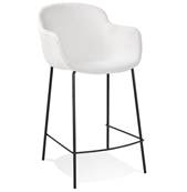 Tabouret de snack design à accoudoirs 'CARINO MINI' en tissu bouclé blanc avec 4 pieds en métal noir dossier haut