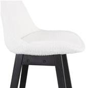 Tabouret de bar design scandinave 'Chairman Black Edition' en tissu bouclé blanc avec 4 pieds en bois noir et dossier haut