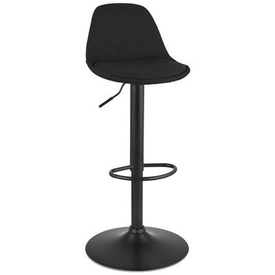 Tabouret de bar réglable 'LUSSO' pivotant en tissu noir pied et repose pieds métal noir dossier haut