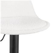 Tabouret bar réglable 'LUSSO' pivotant tissu bouclé blanc pied repose pieds métal noir dossier haut