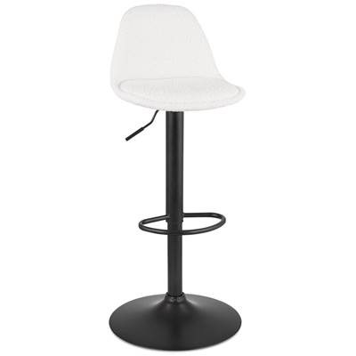 Tabouret bar réglable 'LUSSO' pivotant tissu bouclé blanc pied repose pieds métal noir dossier haut