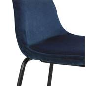 Tabouret de bar design style baroque 'Tekno' en velours bleu 4 pieds en métal noir et dossier haut