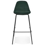 Tabouret de bar design style baroque 'Tekno' en velours vert 4 pieds en métal noir et dossier haut