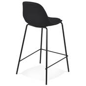 Tabouret de snack mi-hauteur style baroque 'Tekno Mini' tissu noir 4 pieds métal noir dossier haut