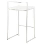 Tabouret de snack mi-hauteur empilable carré 'Iron Mini' blanc pieds en métal brossé dossier bas