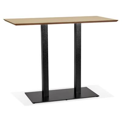Table bar haute design 'Tvillin Black' bois naturel double pied central en fonte noir – 150 x 70 cm