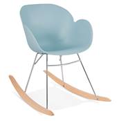 Chaise à bascule design à accoudoirs 'Gungstöl' bleue pieds en bois et métal chromé