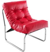 Fauteuil lounge 'Capiton' rouge pieds en métal chromé