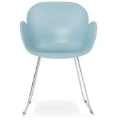 Chaise design à accoudoirs 'Lotusjärn' bleue pieds tréteaux en métal chromé