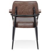 Chaise design à accoudoirs vintage 'FIFTY' assise marron et pieds en métal noir