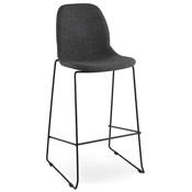 Tabouret de bar empilable 'Verk' en tissu gris foncé avec pieds en métal noir et dossier haut