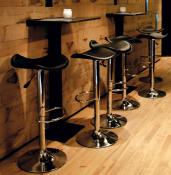 Tabouret de bar réglable design 'Torro' pivotant noir pied central et repose pieds en métal chromé