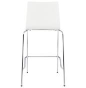 Tabouret de snack mi-hauteur 'Kadra Mini' blanc 4 pieds et repose pieds en métal chromé dossier haut