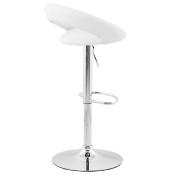 Tabouret de bar réglable design 'Kendo' pivotant blanc pied et repose pieds métal chromé dossier bas