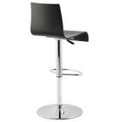 Tabouret de bar réglable 'Slider' pivotant bois noir pied repose pieds métal chromé dossier haut