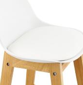 Tabouret de bar design scandinave 'Topo' blanc avec 4 pieds en bois naturel et dossier haut