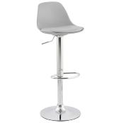 Tabouret de bar réglable design 'Sohoye' pivotant gris pied et repose pieds chromé dossier haut