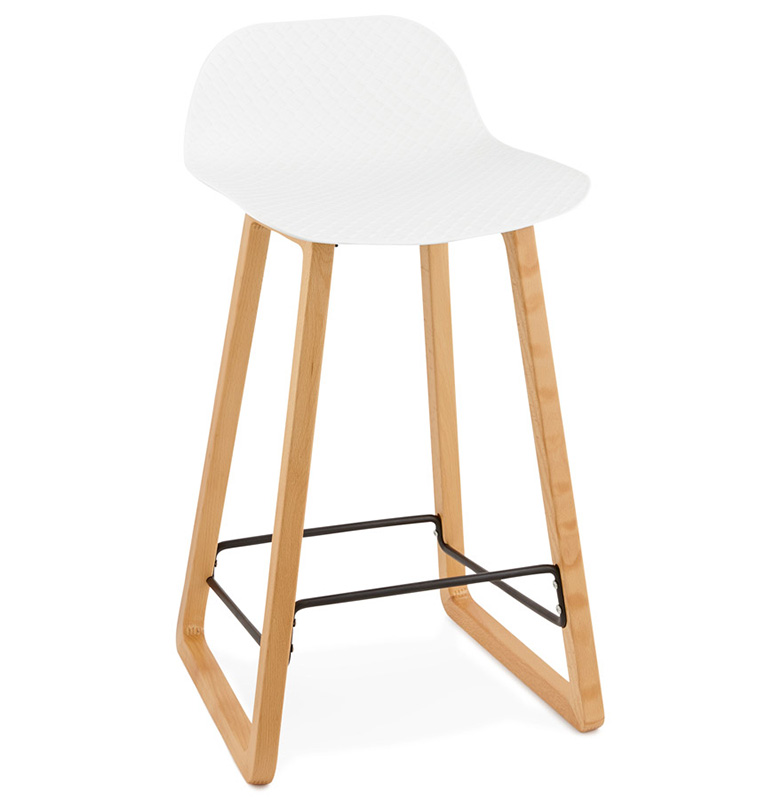 Tabouret de snack mi-hauteur design scandinave 'Skala' blanc pieds tréteaux bois naturel dossier bas
