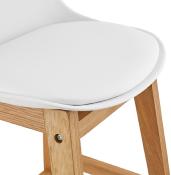 Tabouret de snack mi-hauteur design scandinave 'Topo Mini' blanc 4 pieds bois naturel dossier haut