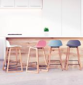 Tabouret de snack mi-hauteur design scandinave 'Skala' rose pieds tréteaux bois naturel dossier bas