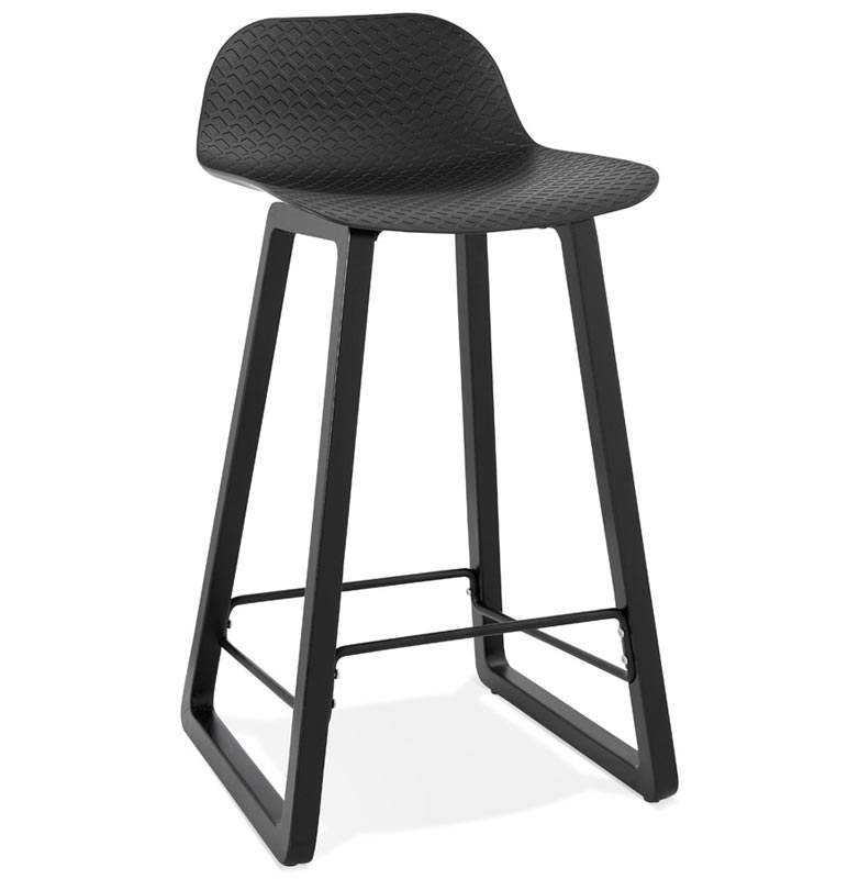 Tabouret de snack mi-hauteur design 'Skala Black Edition' noir pieds tréteaux bois noir dossier bas