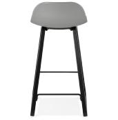 Tabouret de snack mi-hauteur design 'Skala Black Edition' gris pieds tréteaux bois noir dossier bas