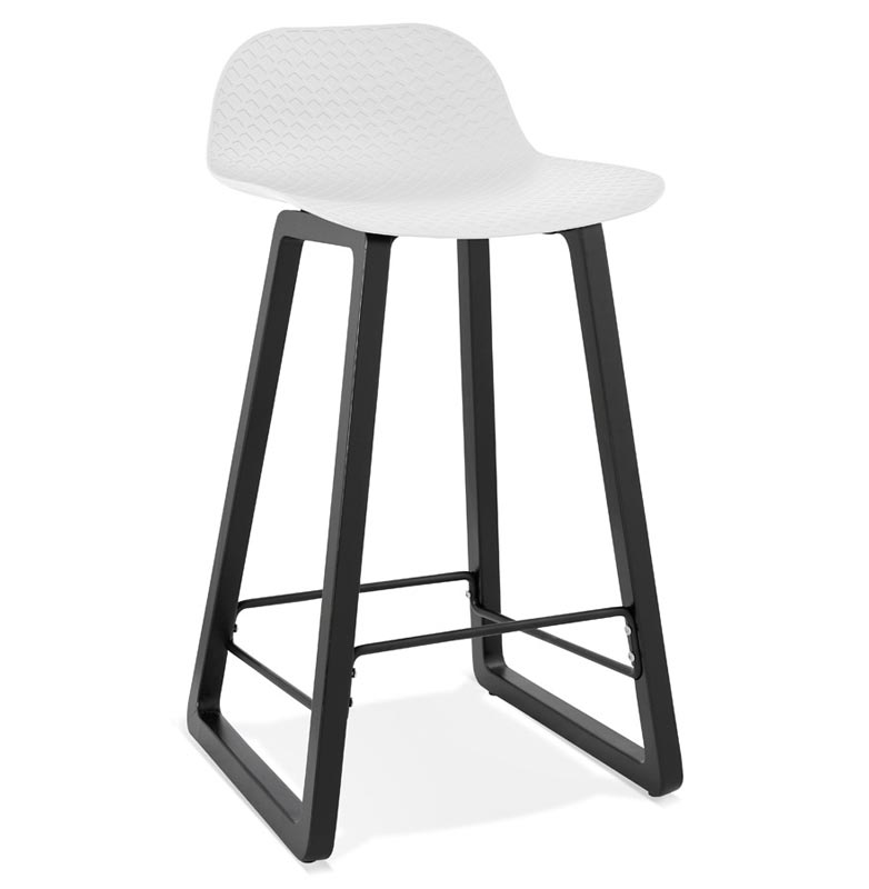 Tabouret de snack mi-hauteur design 'Skala Black Edition' blanc pieds tréteaux bois noir dossier bas