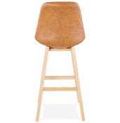 Tabouret de bar design scandinave 'Chairman' marron avec 4 pieds en bois naturel et dossier haut