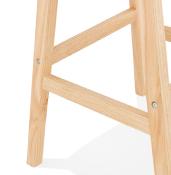 Tabouret de bar design scandinave 'Chairman' en tissu gris 4 pieds en bois naturel et dossier haut