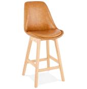 Tabouret de snack mi-hauteur scandinave 'Chairman Mini' marron 4 pieds en bois et dossier haut