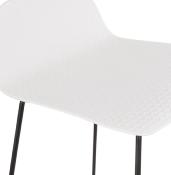 Tabouret de bar design 'Steelblack' blanc pieds tréteaux et repose pieds en métal noir dossier bas