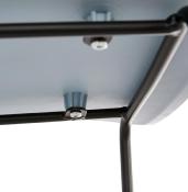 Tabouret de bar design 'Steelblack' bleu pieds tréteaux et repose pieds en métal noir dossier bas