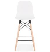Tabouret de snack mi-hauteur scandinave 'Greatwood Mini' blanc 4 pieds bois repose pied dossier haut