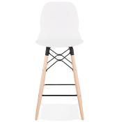 Tabouret de snack mi-hauteur scandinave 'Greatwood Mini' blanc 4 pieds bois repose pied dossier haut