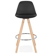 Tabouret snack mi-hauteur scandinave 'Circle Mini' noir 4 pieds bois repose pied chromé dossier haut