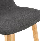 Tabouret de snack mi-hauteur design scandinave 'Skala' en tissu gris foncé pieds tréteaux bois dossier bas