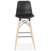 Tabouret de bar scandinave 'Slakwood' noir 4 pieds bois et repose pieds en métal noir dossier haut