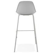 Tabouret de bar moderne 'Tekno' gris avec 4 pieds en métal gris et dossier haut