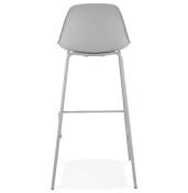 Tabouret de bar moderne 'Tekno' gris avec 4 pieds en métal gris et dossier haut