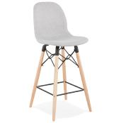 Tabouret de snack mi-hauteur scandinave 'Verkwood Mini' tissu gris clair 4 pieds bois dossier haut