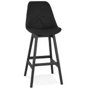 Tabouret de bar design scandinave 'Chairman Black Edition' tissu noir 4 pieds bois noir dossier haut