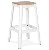 Tabouret de bar design style industriel carré 'FABBRICA' assise en bois avec 4 pieds en métal blanc
