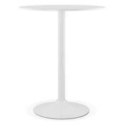 Table de bar haute design ronde 'Upside' mange debout en bois blanc avec pied central en métal blanc