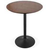 Table de bar haute design ronde 'Standup' mange debout en noyer avec pied central en métal noir