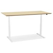 Bureau design assis-debout électrique 'TECH' en bois naturel pieds en métal blanc - 180 x 90 cm