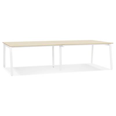 Double bureau bench / table de réunion 'INCONTRO DUE' en bois pieds en métal blanc - 280 x 140 cm