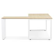 Bureau d'angle design 'MEET L' plateau en bois naturel avec pieds en métal blanc - 160 cm