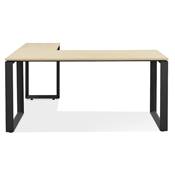 Bureau d'angle design 'MEET L' plateau en bois naturel avec pieds en métal noir - 160 cm